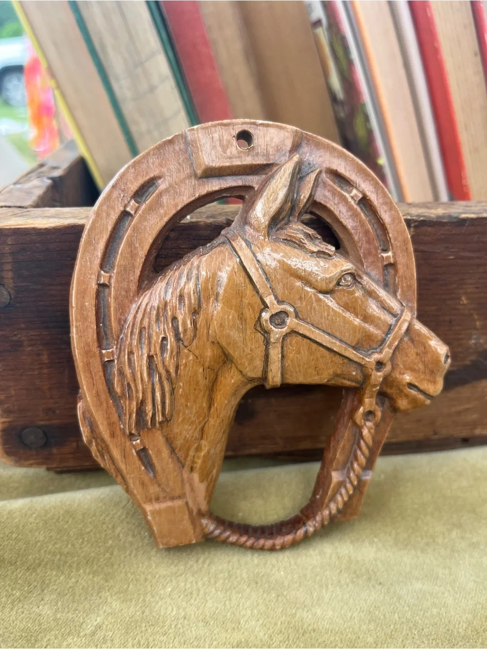 Hand-Carved Wooden Horse Head Wall Decor in Brown